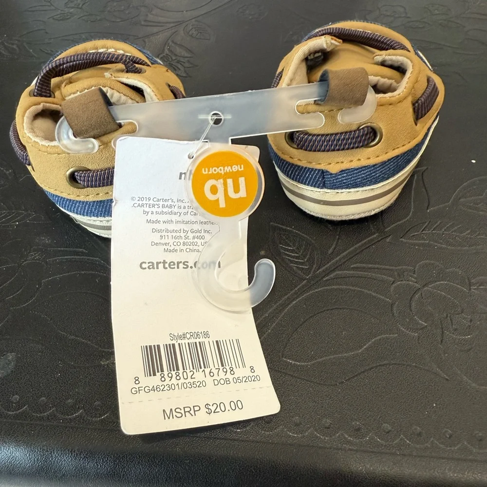 Stylish Tan and Blue Newborn Loafers - Picture 2 of 4